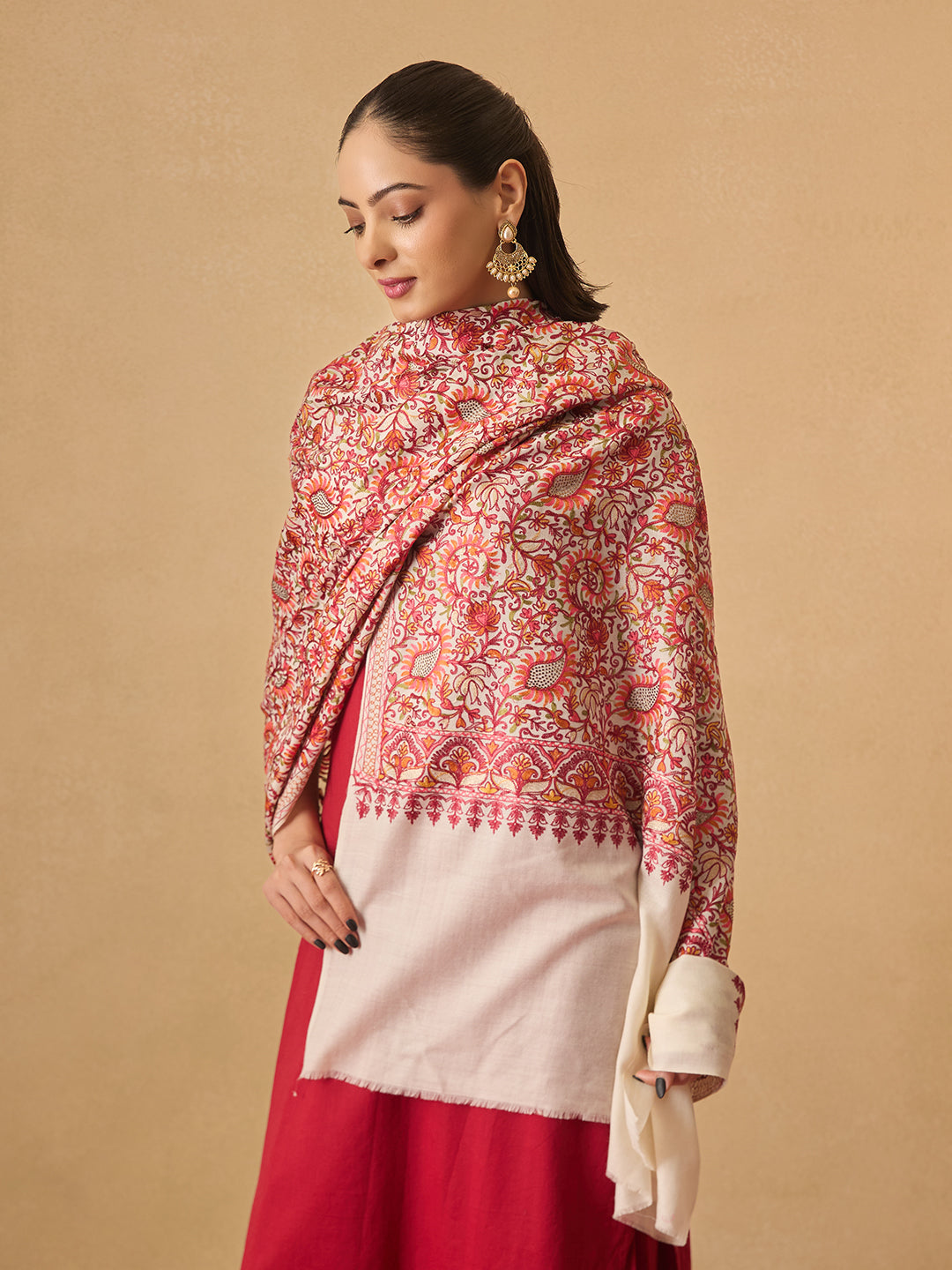 Pashmoda Women Ruhani Fine Wool Nalki Hand Embroidered Shawl (Size: 101x203 Cm)