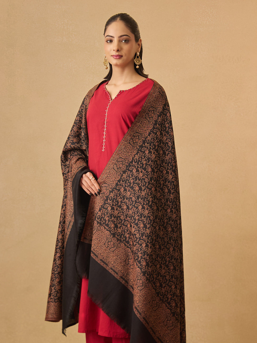 Pashmoda Women Meher Jaal Kashmiri Jamawar Woven Shawl (Size: 101X203 CM)