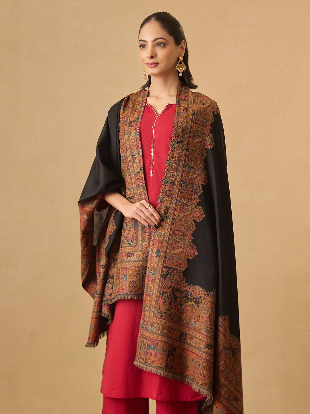 Pashmoda Women Arcadia Borders Kashmiri Jamawar Woven Shawl (Size: 101X203 CM)