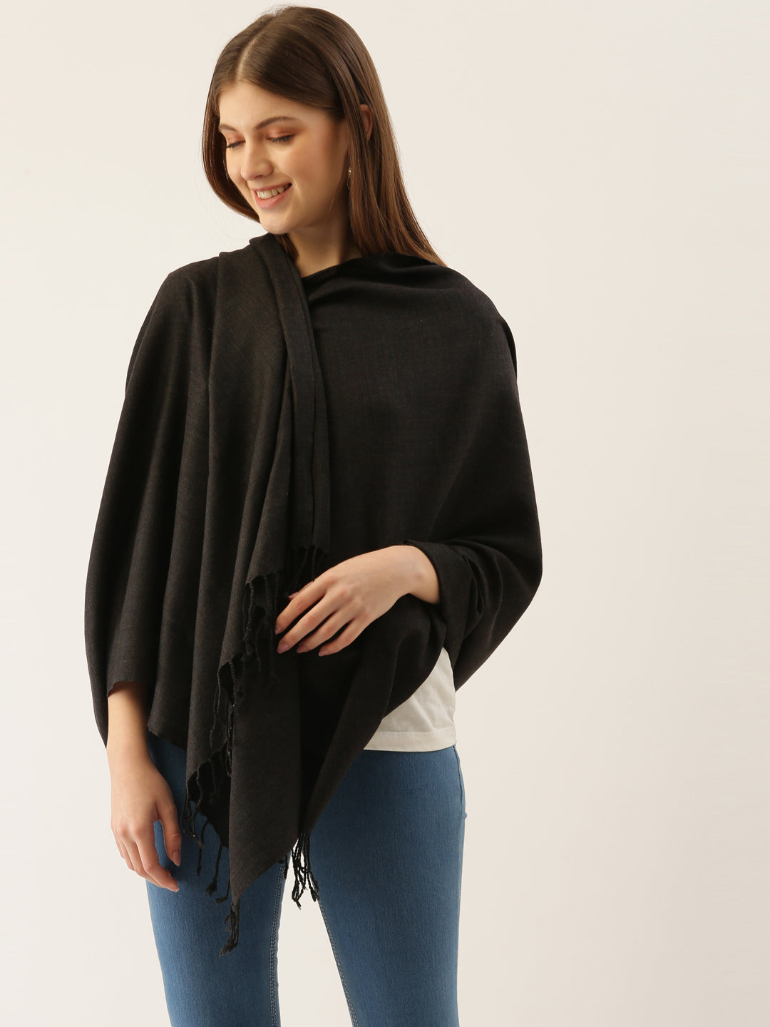 Women’s Black Solid Stole (28x80 Inches)