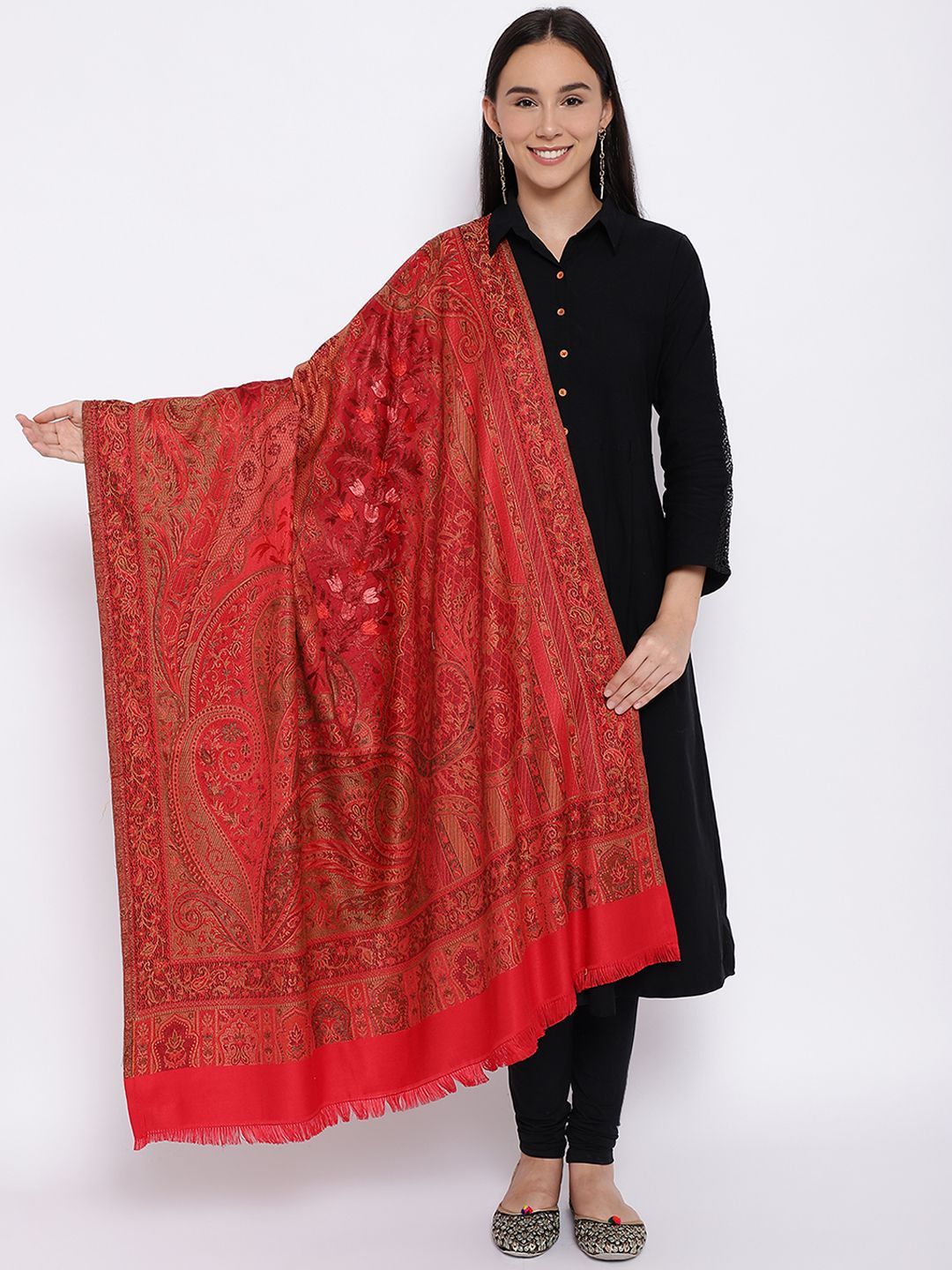 Wool Kashmiri Jamawar Shawl (Size: 40X80 Inches)