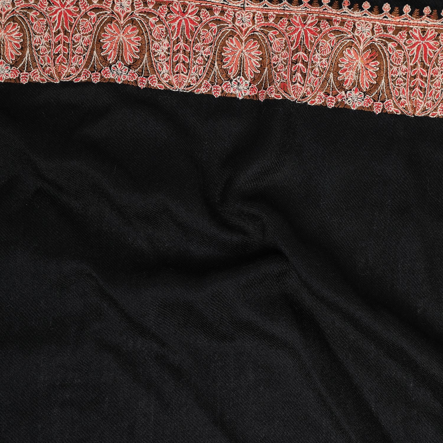 Pure Wool Hand Embroidered Kashmiri Shawl, Certified by The Woolmark Company (Size: 40x80 Inches)